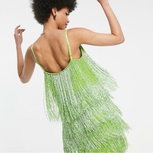 ASOS DESIGN Beaded Fringe Mini Flapper Dress St Patrick’s Day Party Size 4 Tall